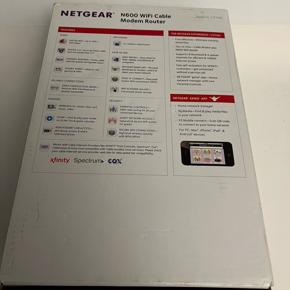 NETGEAR N600 WiFi DOCSIS 3.0 Cable Modem Router (C3700 - Picture 2 of 4